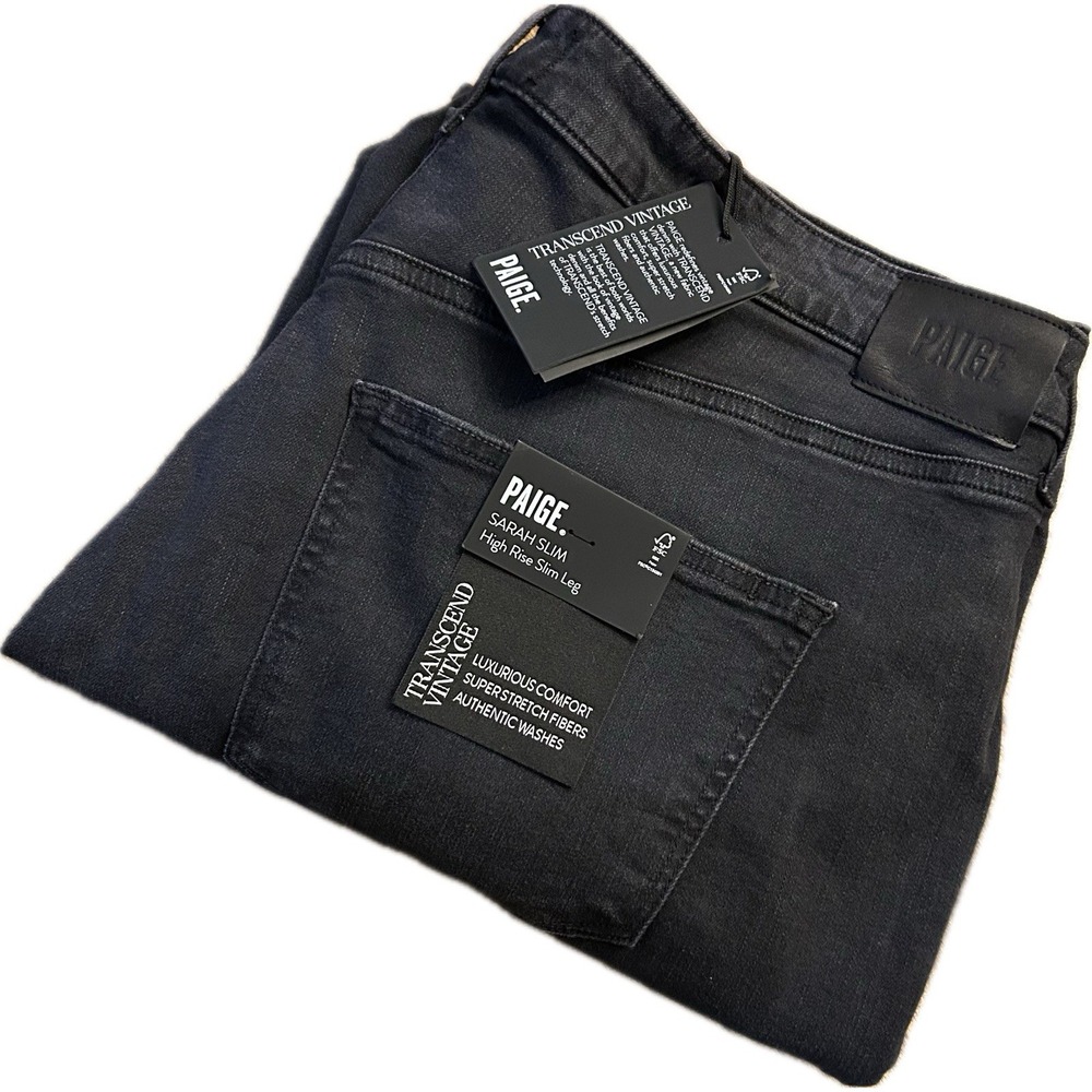 Paige Women High‎ Rise Sarah Straight Jeans Size 18 Black Crop Denim 18W Plus
